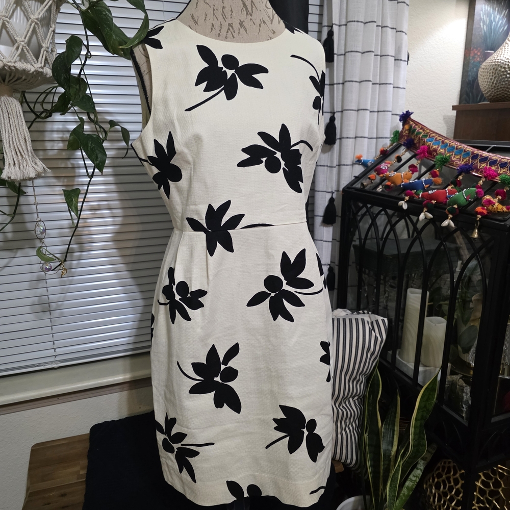 J. Crew Black and Cream Cotton Floral Mini Dress